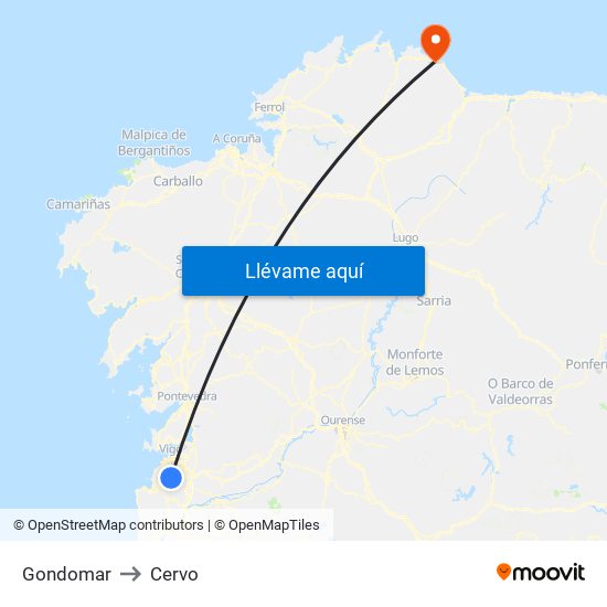 Gondomar to Cervo map