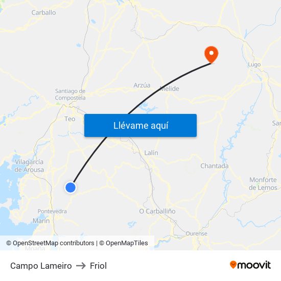 Campo Lameiro to Friol map