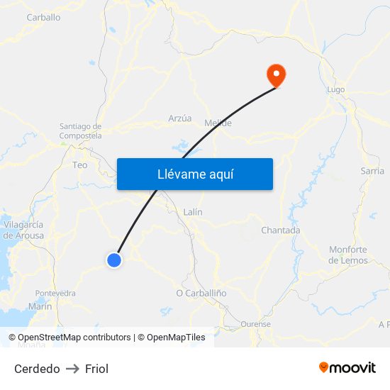 Cerdedo to Friol map