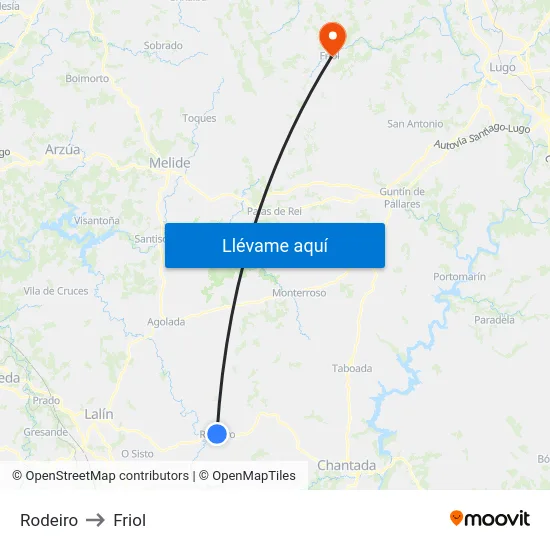 Rodeiro to Friol map