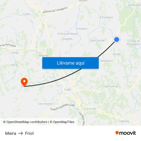 Meira to Friol map