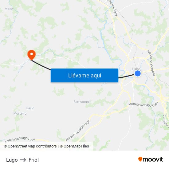 Lugo to Friol map