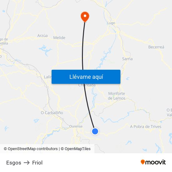 Esgos to Friol map