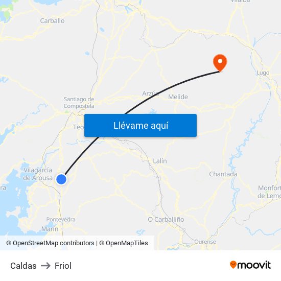 Caldas to Friol map