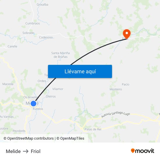 Melide to Friol map