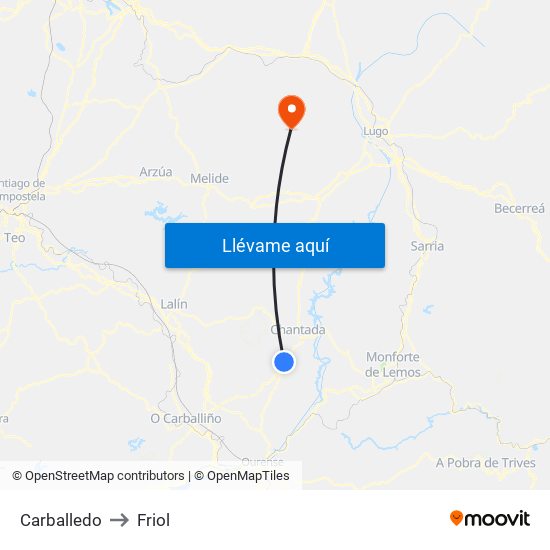 Carballedo to Friol map