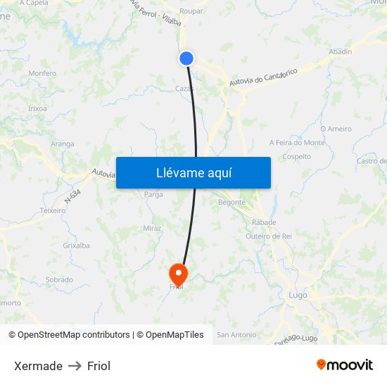 Xermade to Friol map