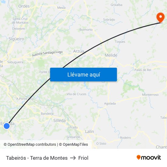 Tabeirós - Terra de Montes to Friol map