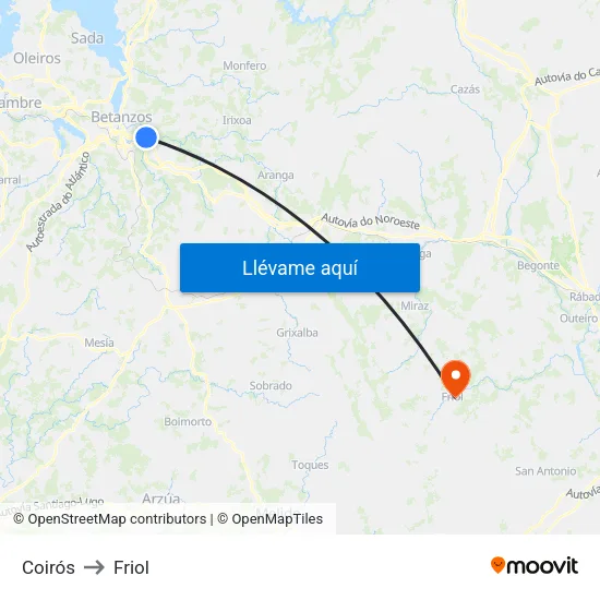 Coirós to Friol map