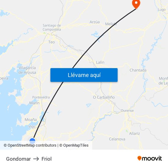 Gondomar to Friol map