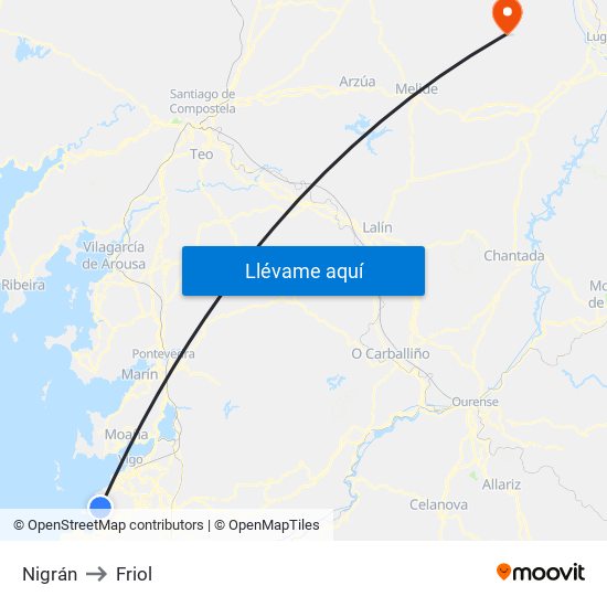 Nigrán to Friol map