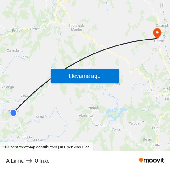 A Lama to O Irixo map