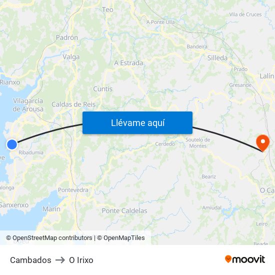 Cambados to O Irixo map