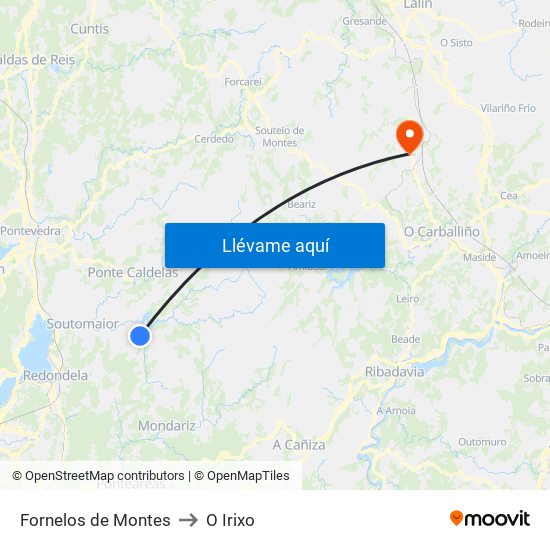 Fornelos de Montes to O Irixo map