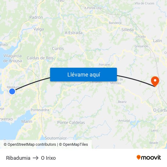 Ribadumia to O Irixo map