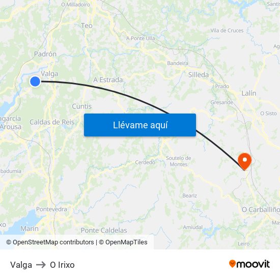 Valga to O Irixo map