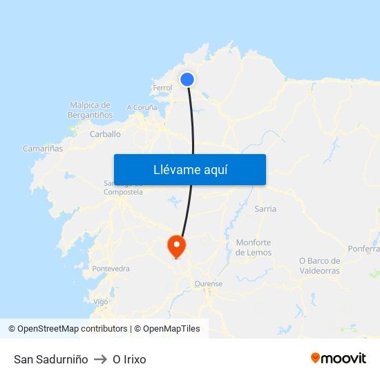 San Sadurniño to O Irixo map