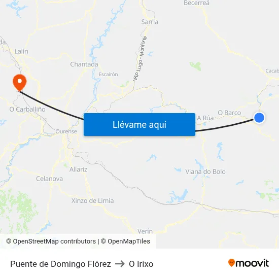 Puente de Domingo Flórez to O Irixo map