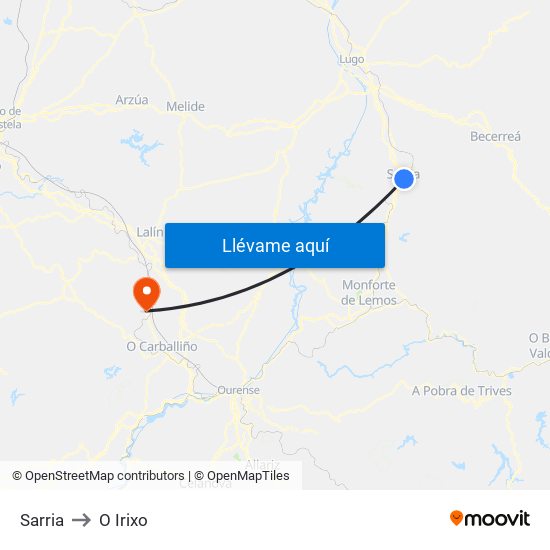Sarria to O Irixo map