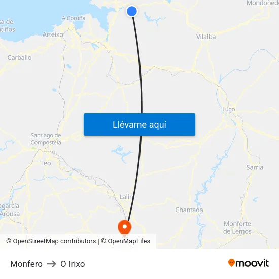 Monfero to O Irixo map