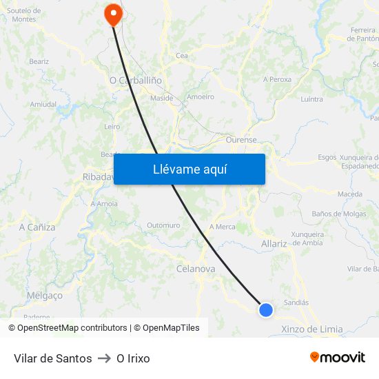 Vilar de Santos to O Irixo map