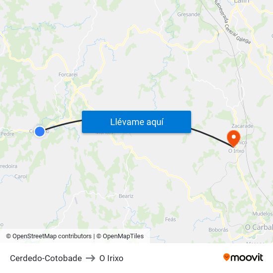 Cerdedo-Cotobade to O Irixo map