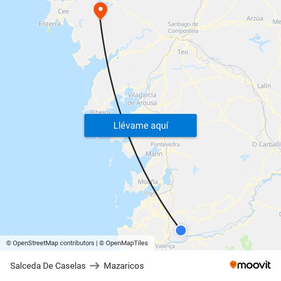 Salceda De Caselas to Mazaricos map