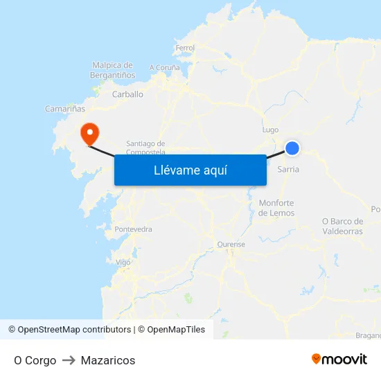 O Corgo to Mazaricos map