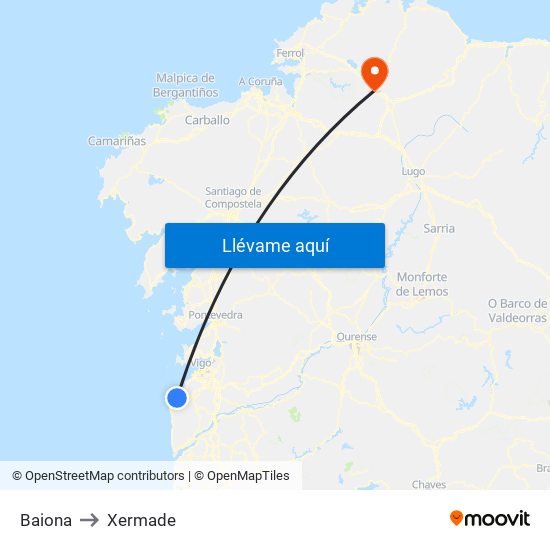 Baiona to Xermade map