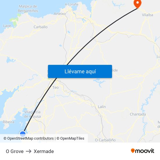 O Grove to Xermade map