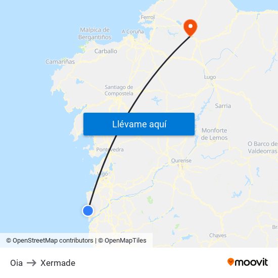 Oia to Xermade map