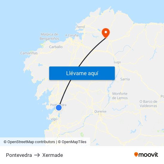 Pontevedra to Xermade map