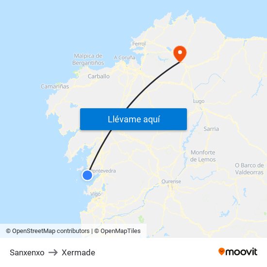Sanxenxo to Xermade map
