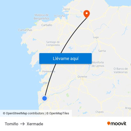 Tomiño to Xermade map