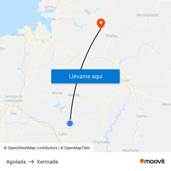 Agolada to Xermade map