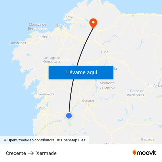 Crecente to Xermade map