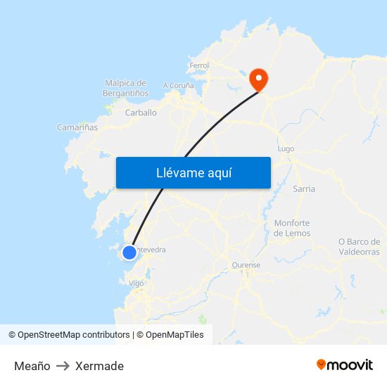 Meaño to Xermade map