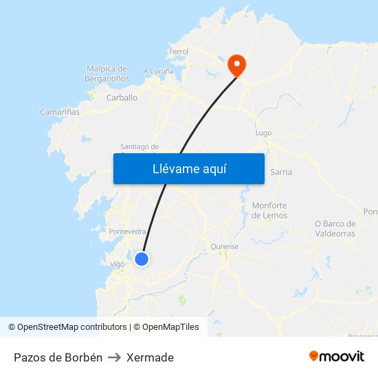 Pazos de Borbén to Xermade map