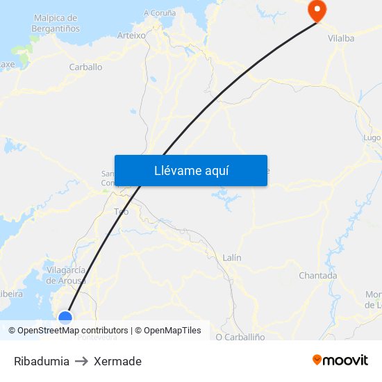 Ribadumia to Xermade map
