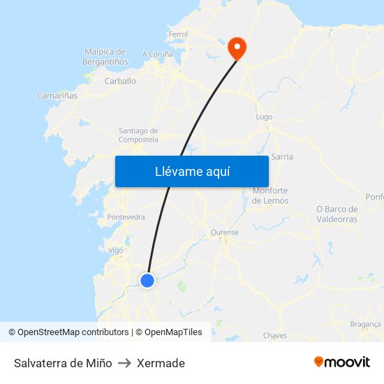 Salvaterra de Miño to Xermade map