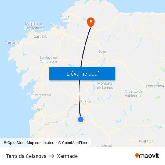 Terra da Celanova to Xermade map