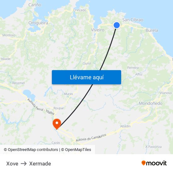 Xove to Xermade map