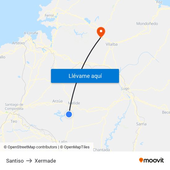 Santiso to Xermade map