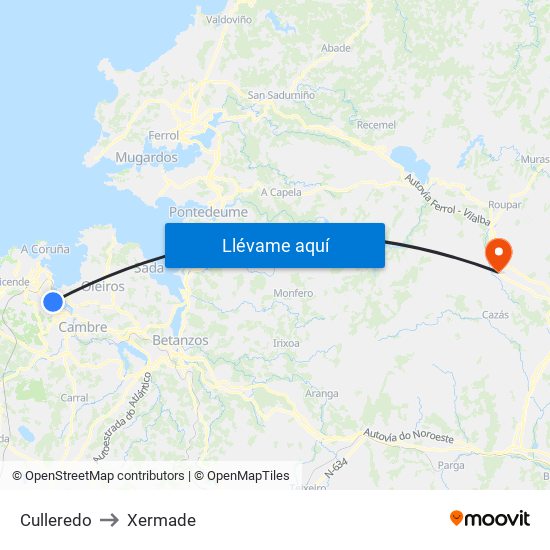 Culleredo to Xermade map