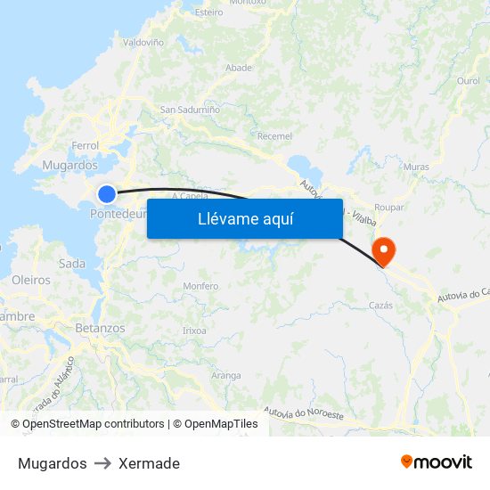 Mugardos to Xermade map