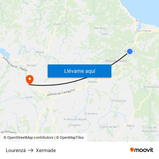 Lourenzá to Xermade map