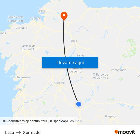 Laza to Xermade map