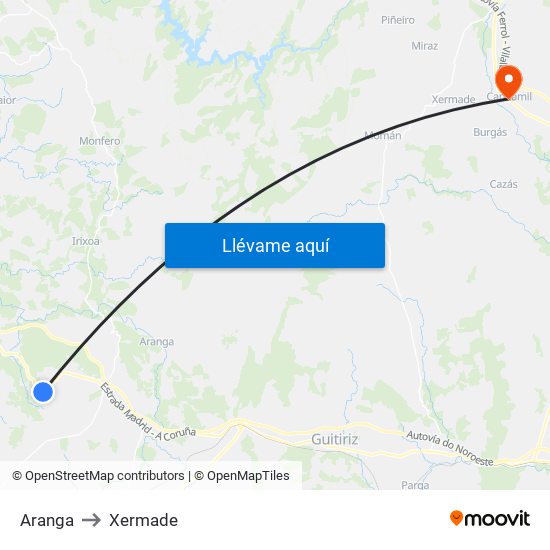 Aranga to Xermade map