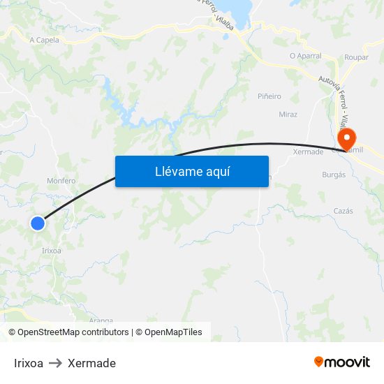 Irixoa to Xermade map