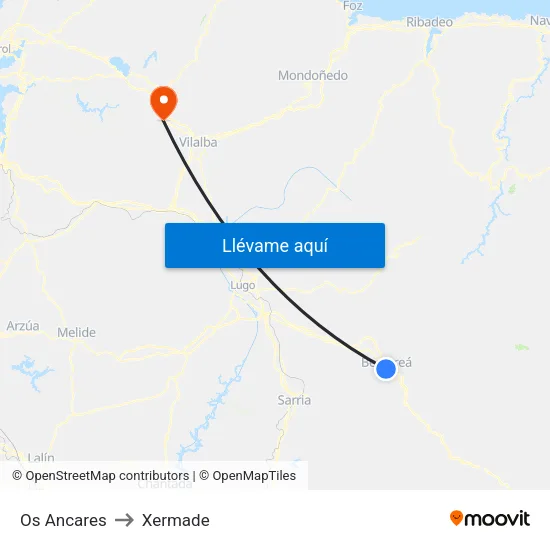 Os Ancares to Xermade map